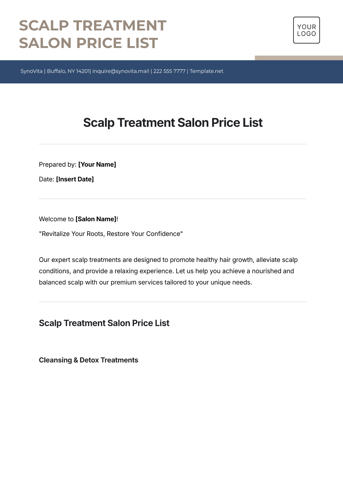 Scalp Treatment Salon Price List Template - Edit Online & Download