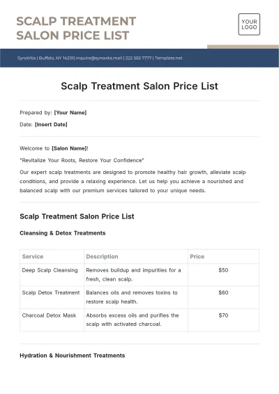 Free Scalp Treatment Salon Price List Template to Edit Online