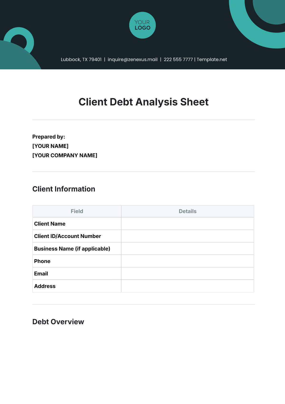 Client Debt Analysis Sheet Template - Edit Online & Download