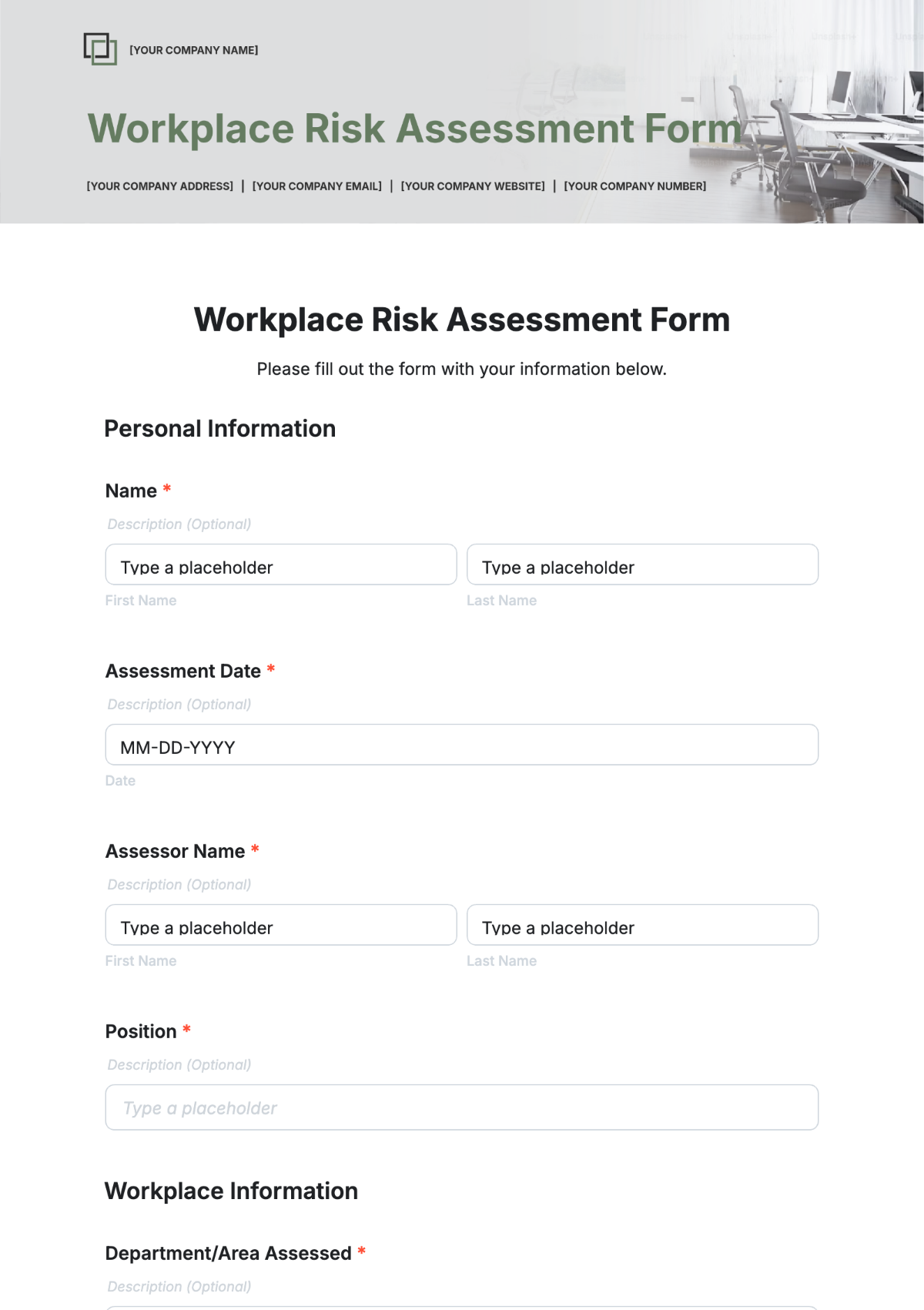 Workplace Risk Assessment Form Template - Edit Online & Download