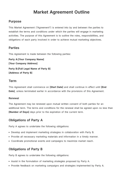 Free Market Agreement Outline Template to Edit Online