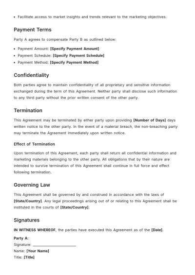 Free Market Agreement Outline Template to Edit Online