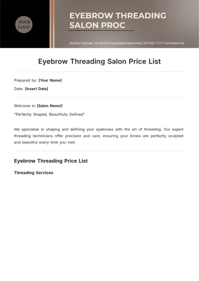 Free Eyebrow Threading Salon Price List Template to Edit Online