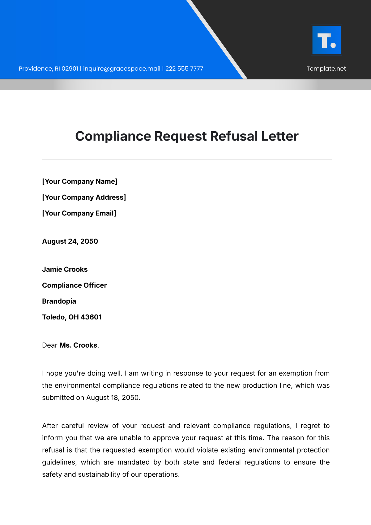 Compliance Request Refusal Letter Template - Edit Online & Download