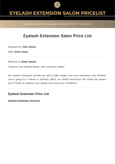 Free Eyelash Extension Salon Price List Template to Edit Online