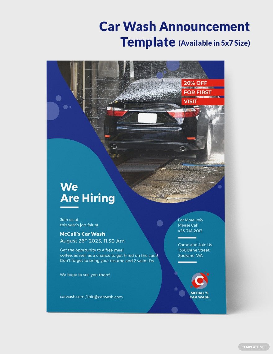 Car Wash Announcement Template in Illustrator, PSD, InDesign