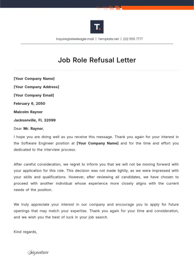 Free Job Role Refusal Letter Template to Edit Online