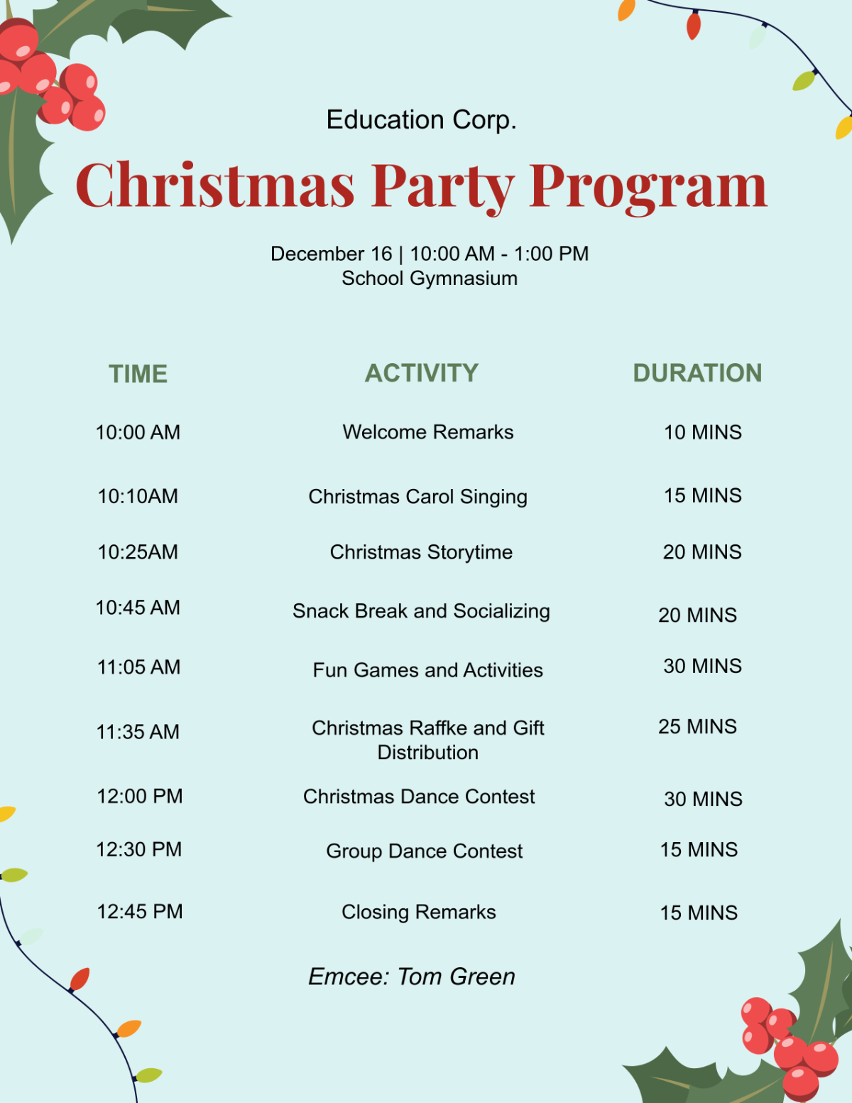 Free Student Christmas Party Program Template - Edit Online & Download