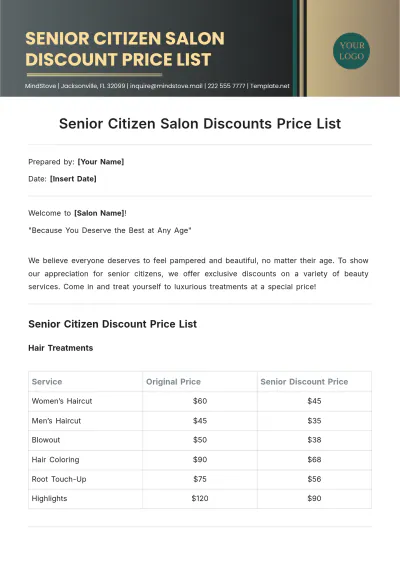 Free Senior Citizen Salon Discounts Price List Template to Edit Online