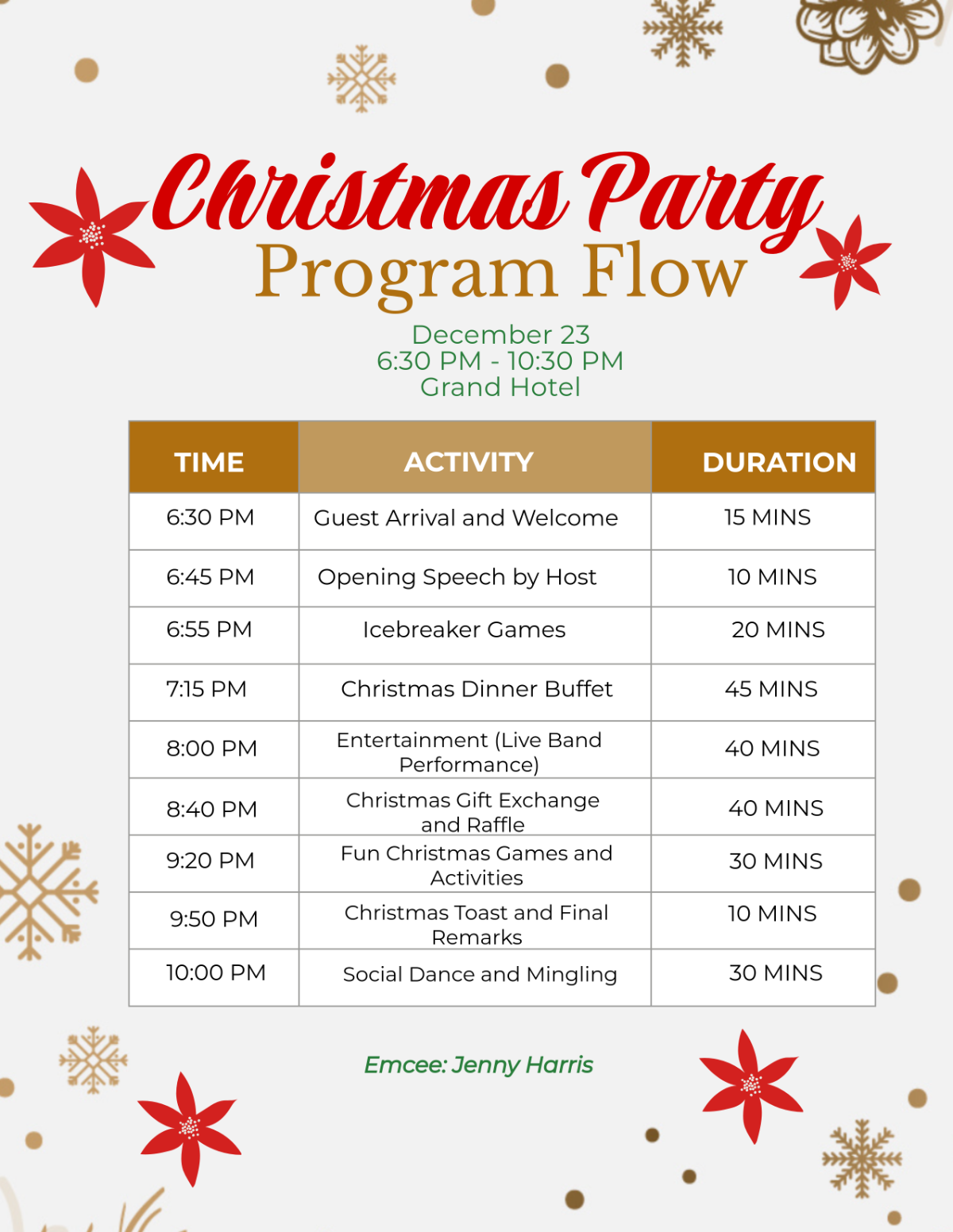 Free Christmas Party Program Flow Template - Edit Online & Download