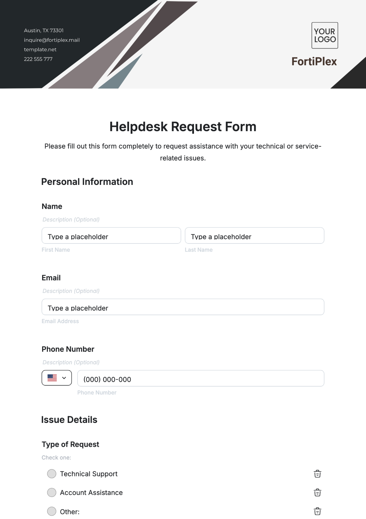 Helpdesk Request Form Template - Edit Online & Download