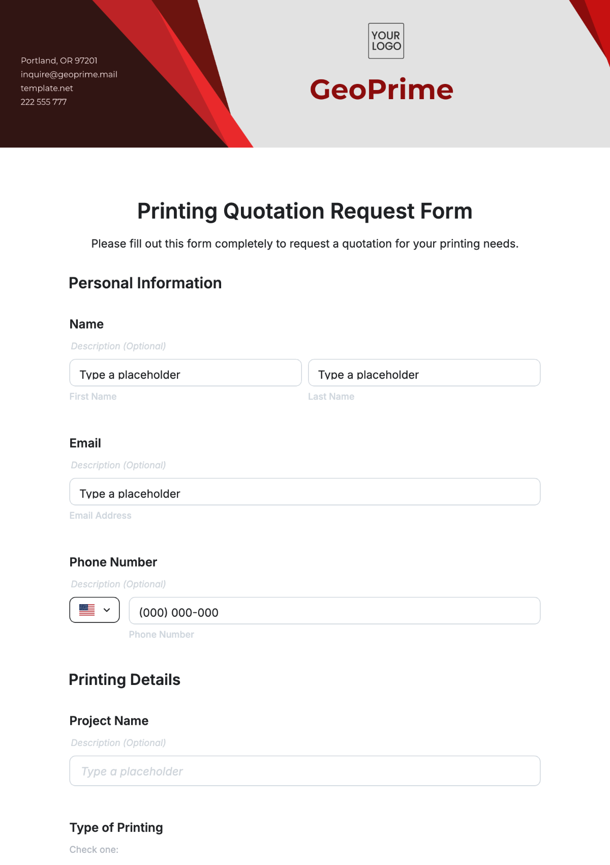 Printing Quotation Request Form Template - Edit Online & Download