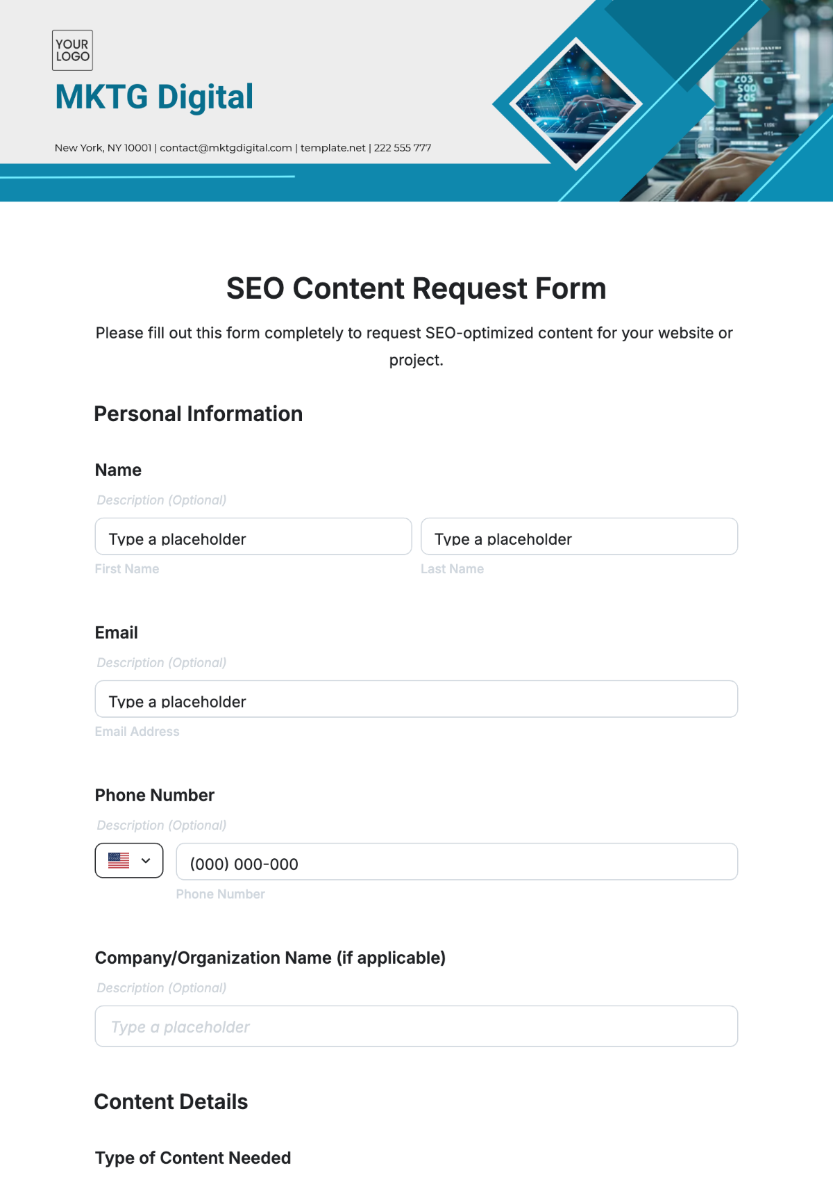 SEO Content Request Form Template - Edit Online & Download