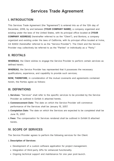 Free Services Trade Agreement Template to Edit Online
