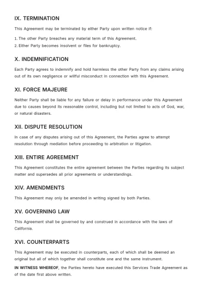 Free Services Trade Agreement Template to Edit Online