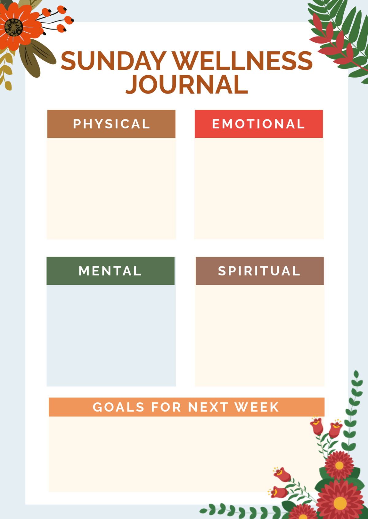 Free Sunday Wellness Journal Template - Edit Online & Download