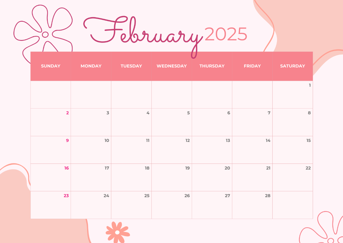 Pink February 2025 Calendar Template - Edit Online & Download