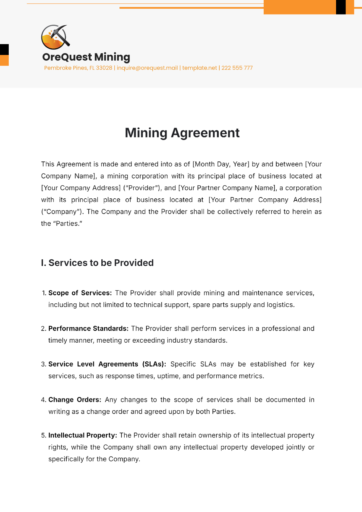 Mining Agreement Template