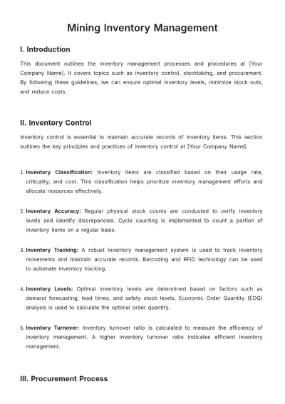 Free Mining Inventory Management Template to Edit Online