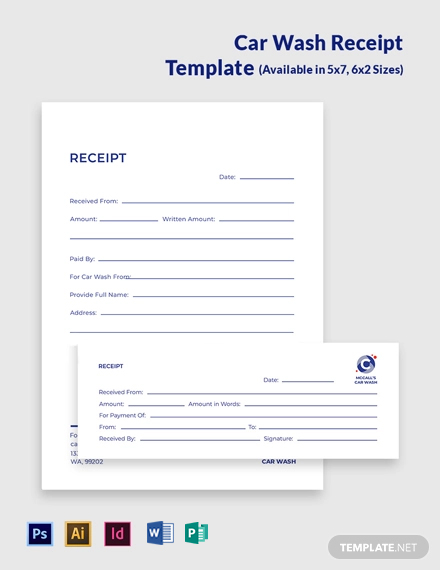 free car wash receipt template word psd indesign apple mac