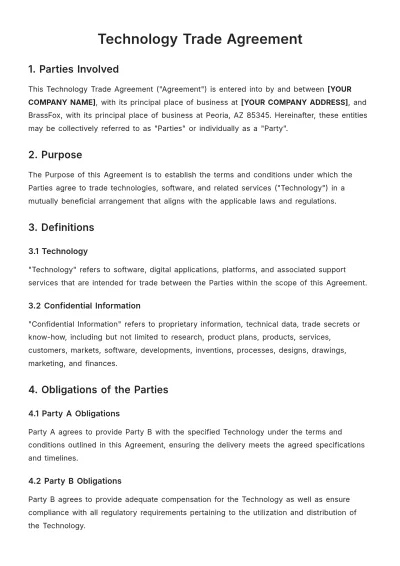 Free Technology Trade Agreement Template to Edit Online