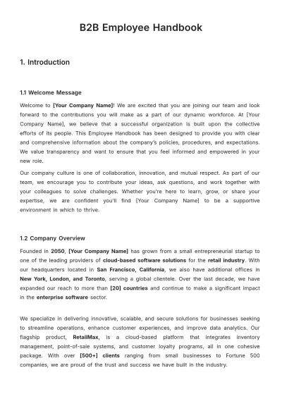 Free B2B Employee Handbook Template to Edit Online | Template.net to Edit Online