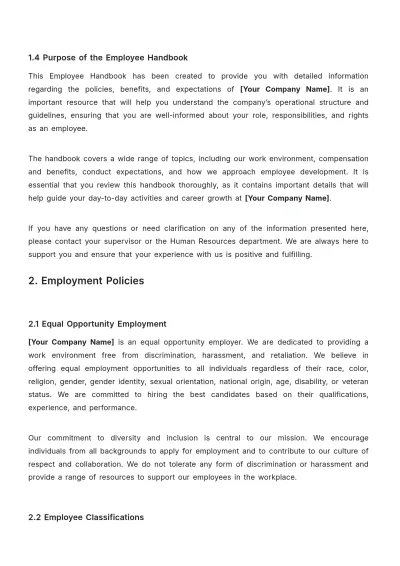 Free B2B Employee Handbook Template to Edit Online | Template.net to Edit Online