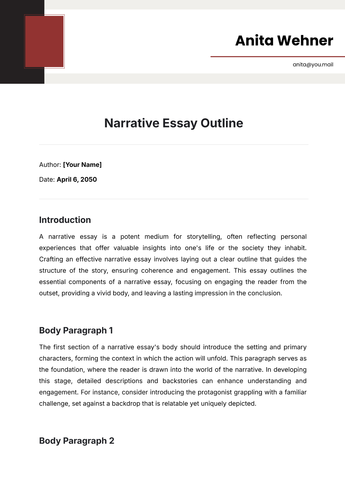 Narrative Essay Outline Template - Edit Online & Download