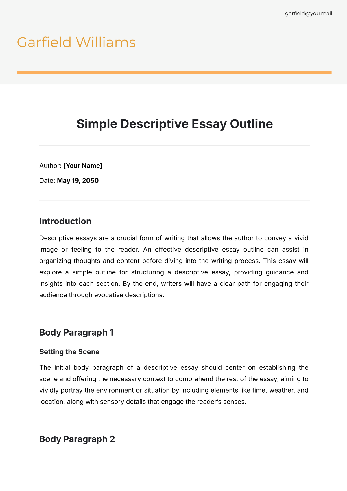 Simple Descriptive Essay Outline Template - Edit Online & Download