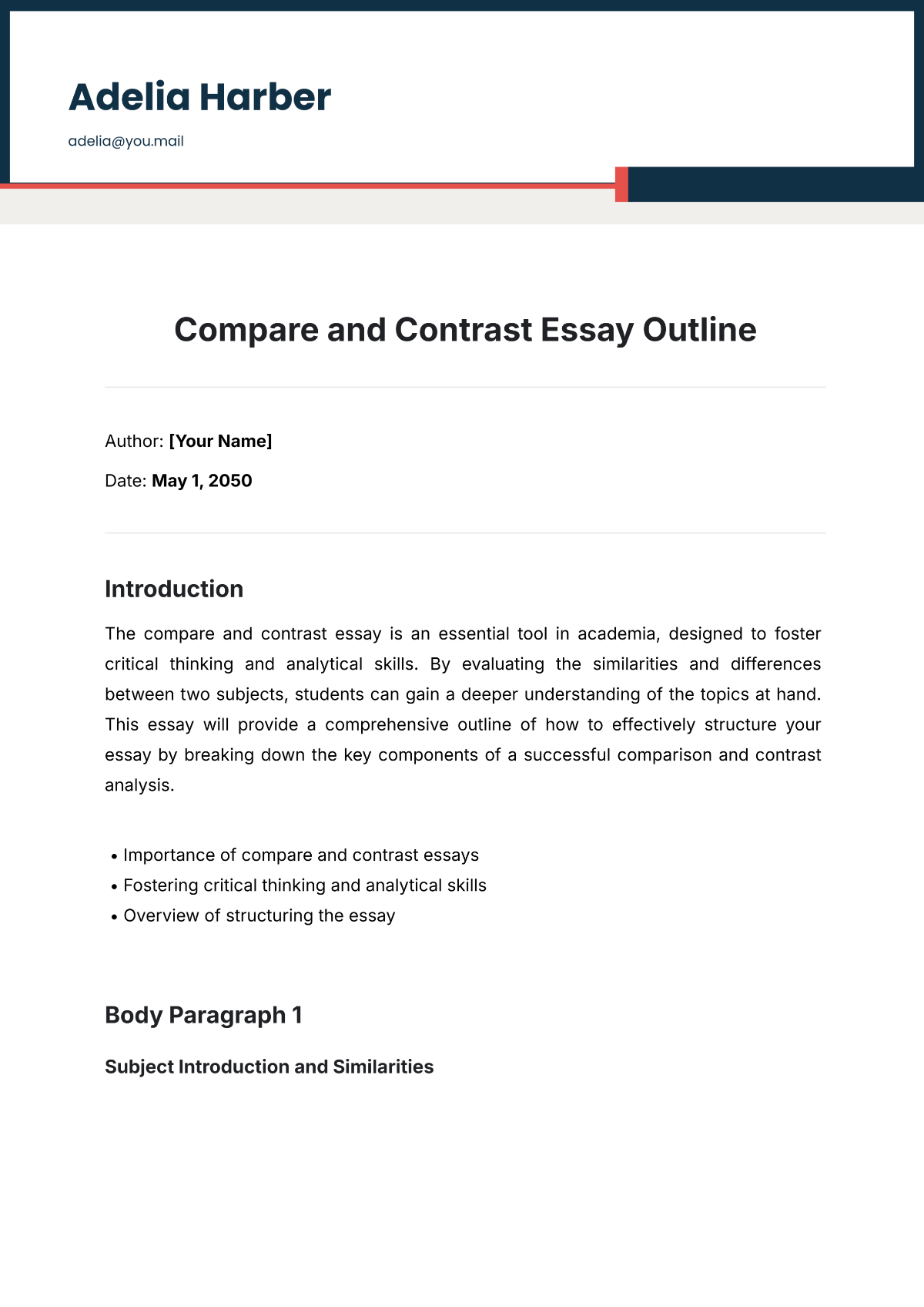 Compare and Contrast Essay Outline Template - Edit Online & Download