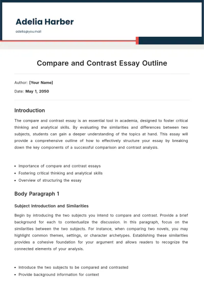 Free Compare and Contrast Essay Outline Template to Edit Online