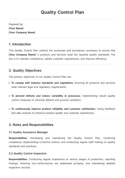 Free Quality Control Plan Template to Edit Online