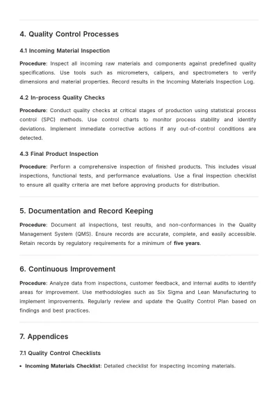 Free Quality Control Plan Template to Edit Online
