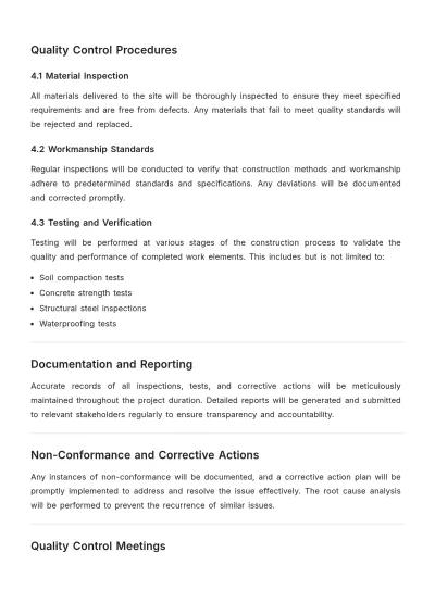 Free Sample Construction Quality Control Plan Template to Edit Online
