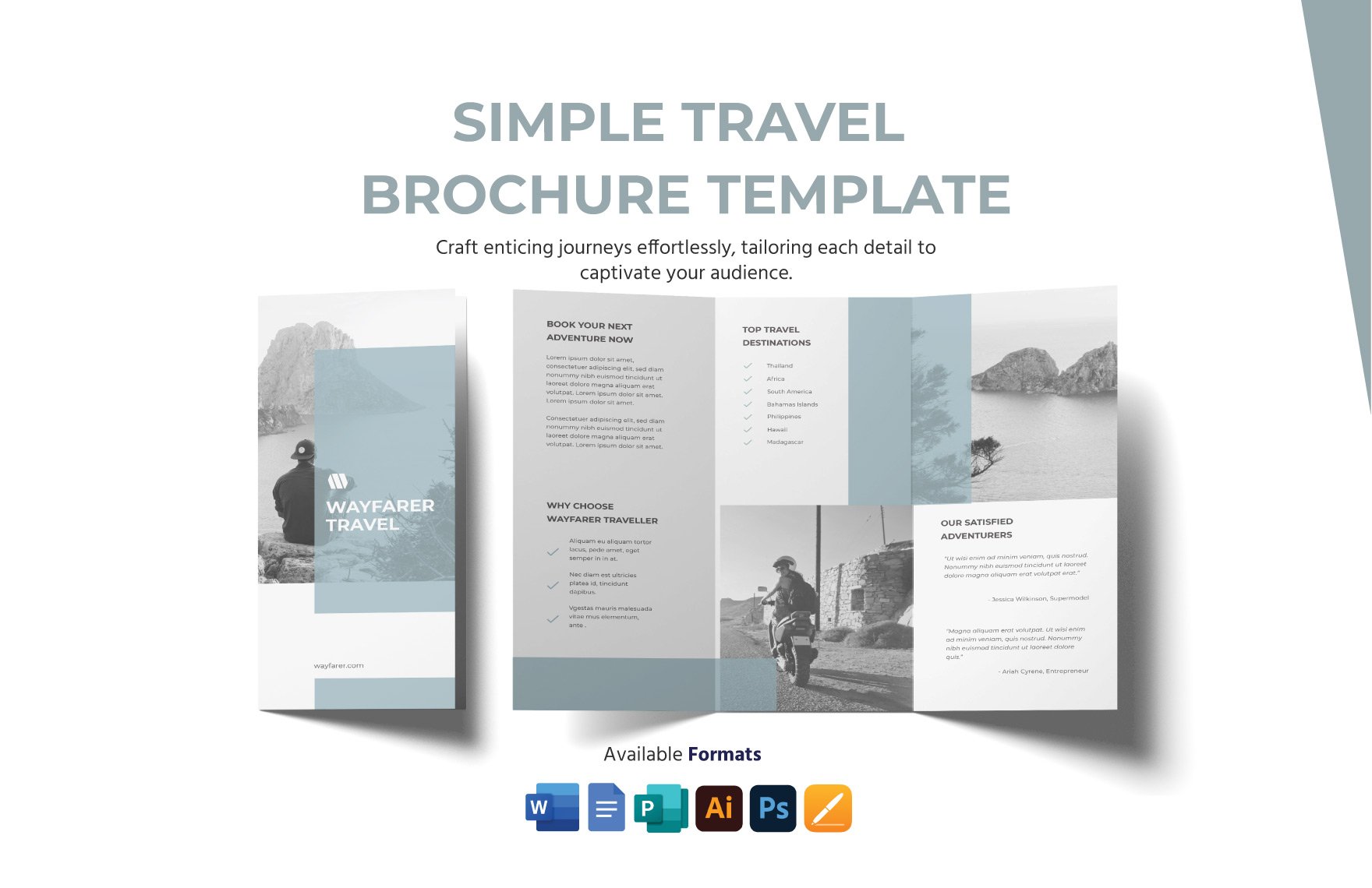 Simple Travel Brochure Template in Word, Google Docs, Illustrator, PSD, Apple Pages, Publisher