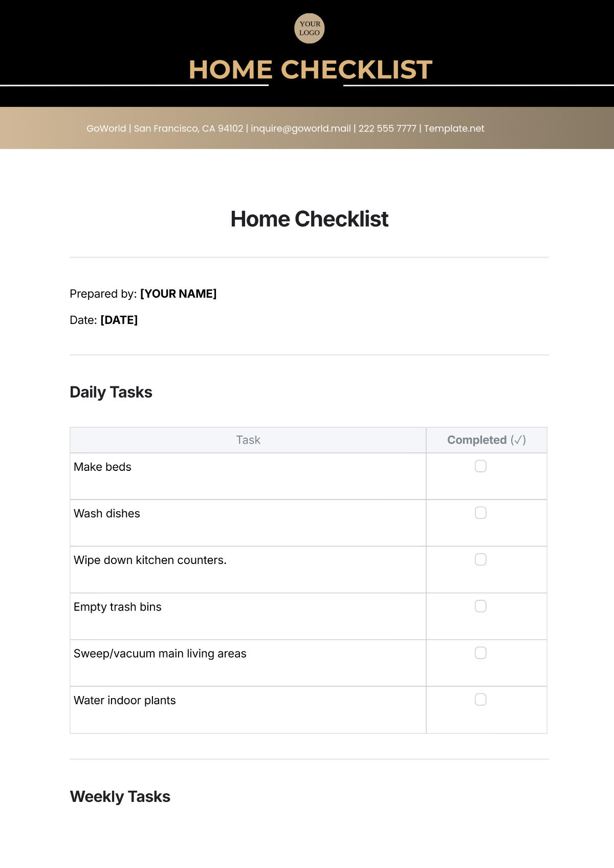 Home Checklist Template - Edit Online & Download