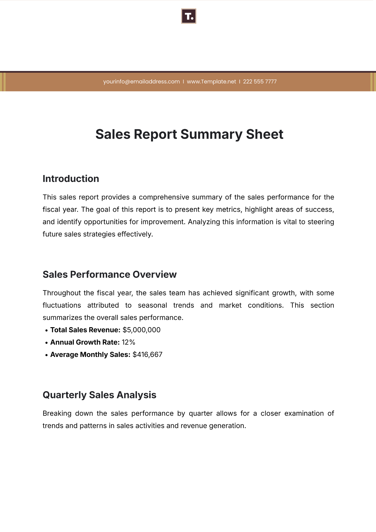 Sales Report Summary Sheet Template - Edit Online & Download