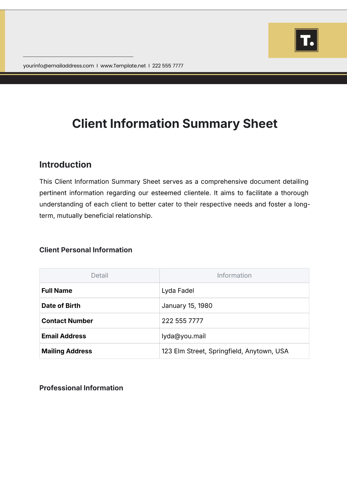 Client Information Summary Sheet Template - Edit Online & Download