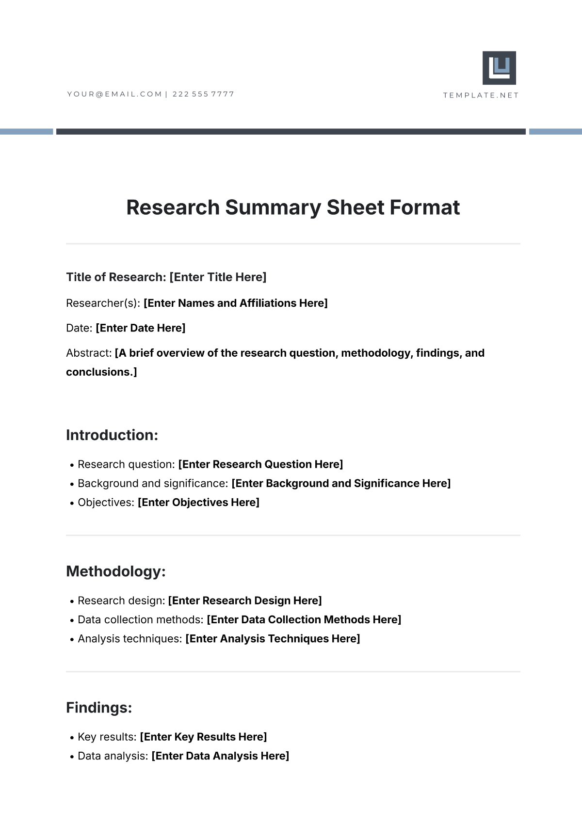 Research Summary Sheet Format Template - Edit Online & Download