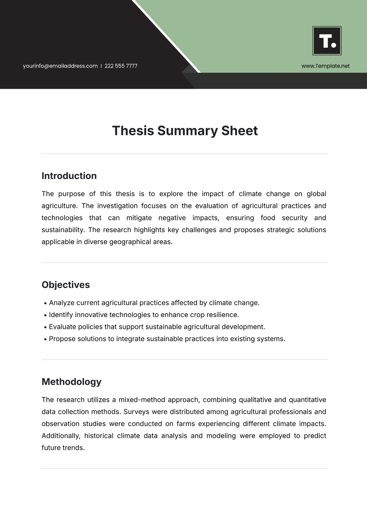 Thesis Summary Sheet Template - Edit Online & Download