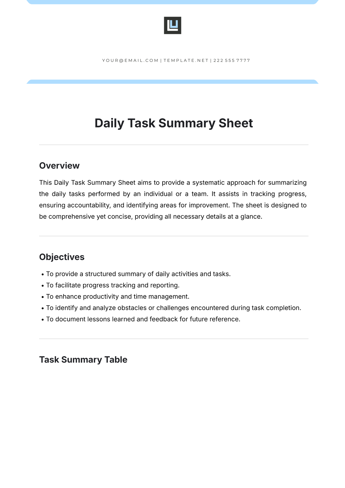 Daily Task Summary Sheet  Template - Edit Online & Download