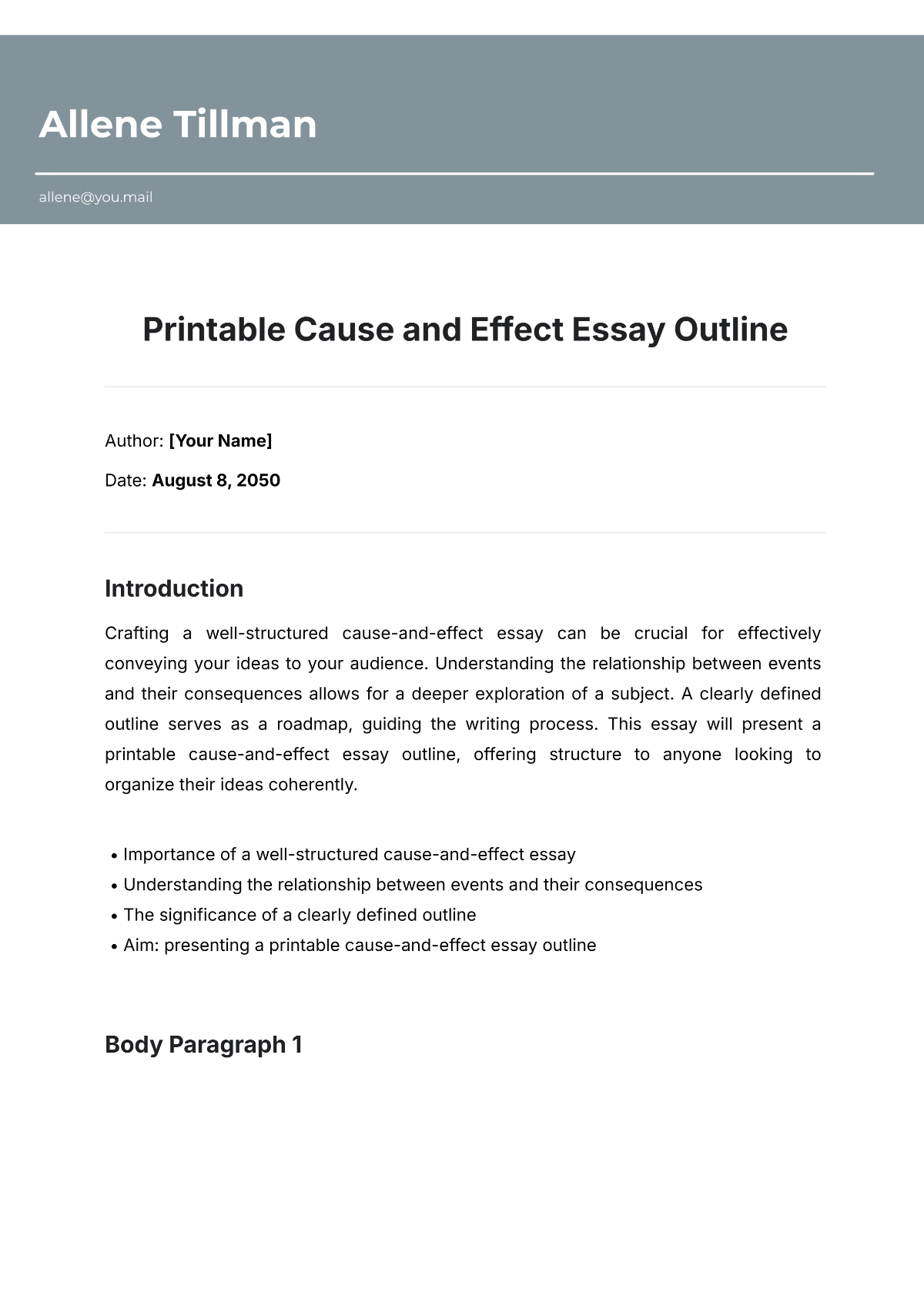 Printable Cause and Effect Essay Outline Template - Edit Online & Download