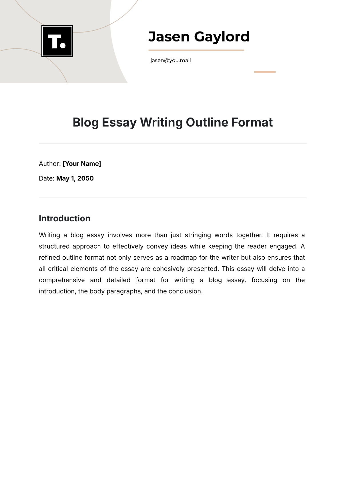 Blog Essay Writing Outline Format Template - Edit Online & Download