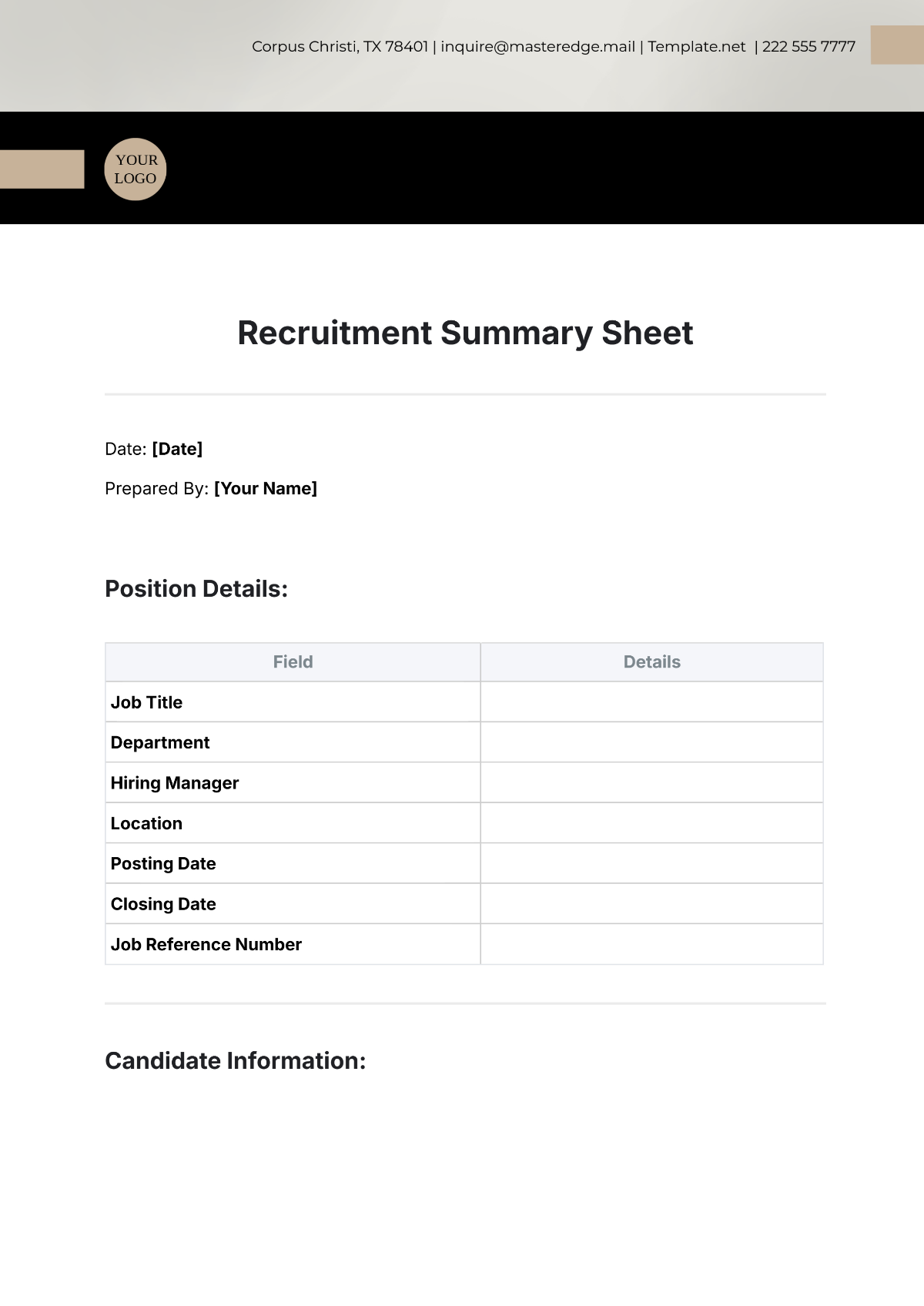 Recruitment Summary Sheet Template