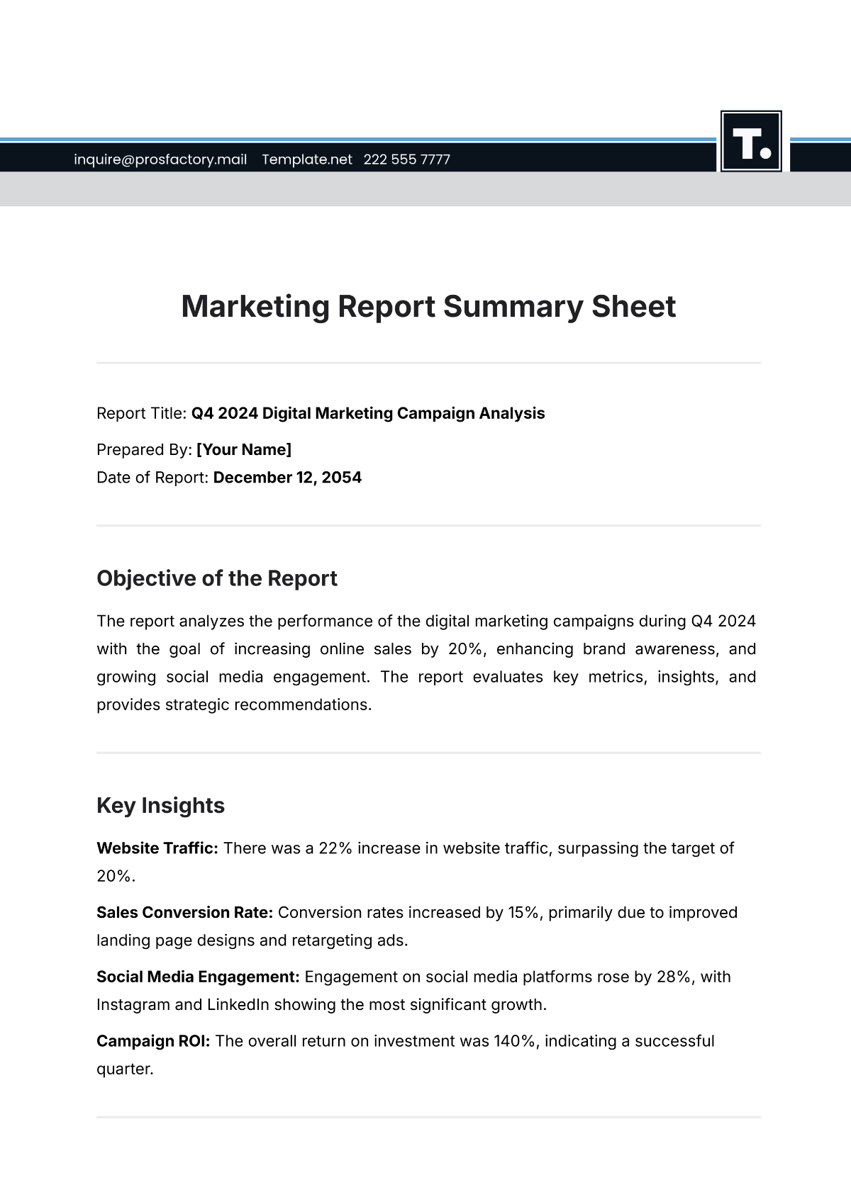 Marketing Report Summary Sheet Template - Edit Online & Download