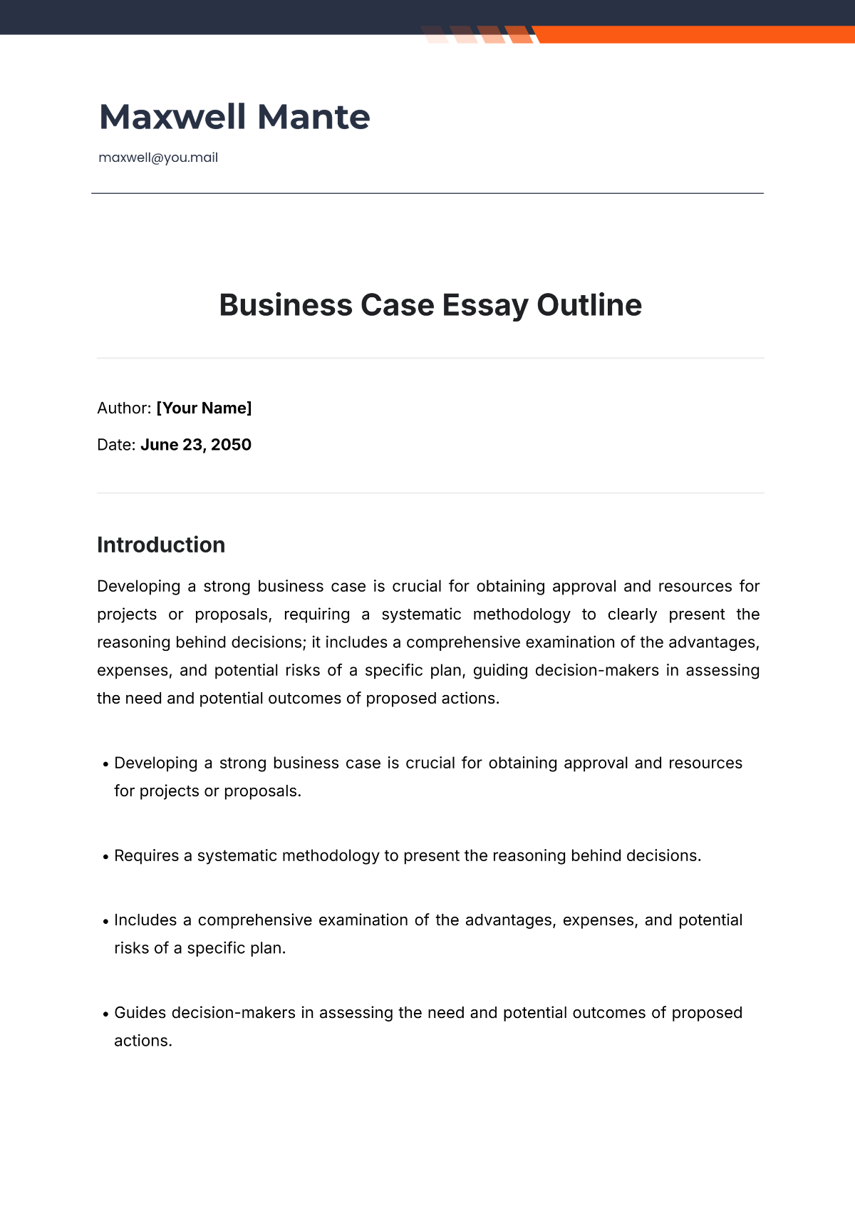 Business Case Essay Outline Template