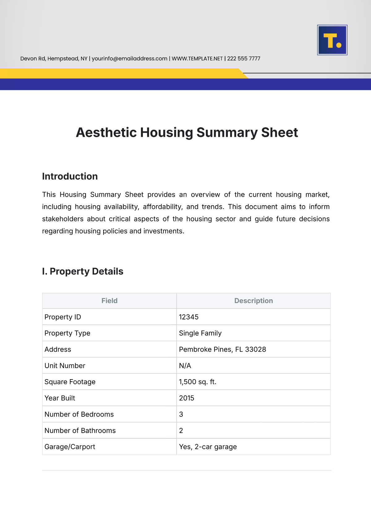 Aesthetic  Housing Summary Sheet Template - Edit Online & Download