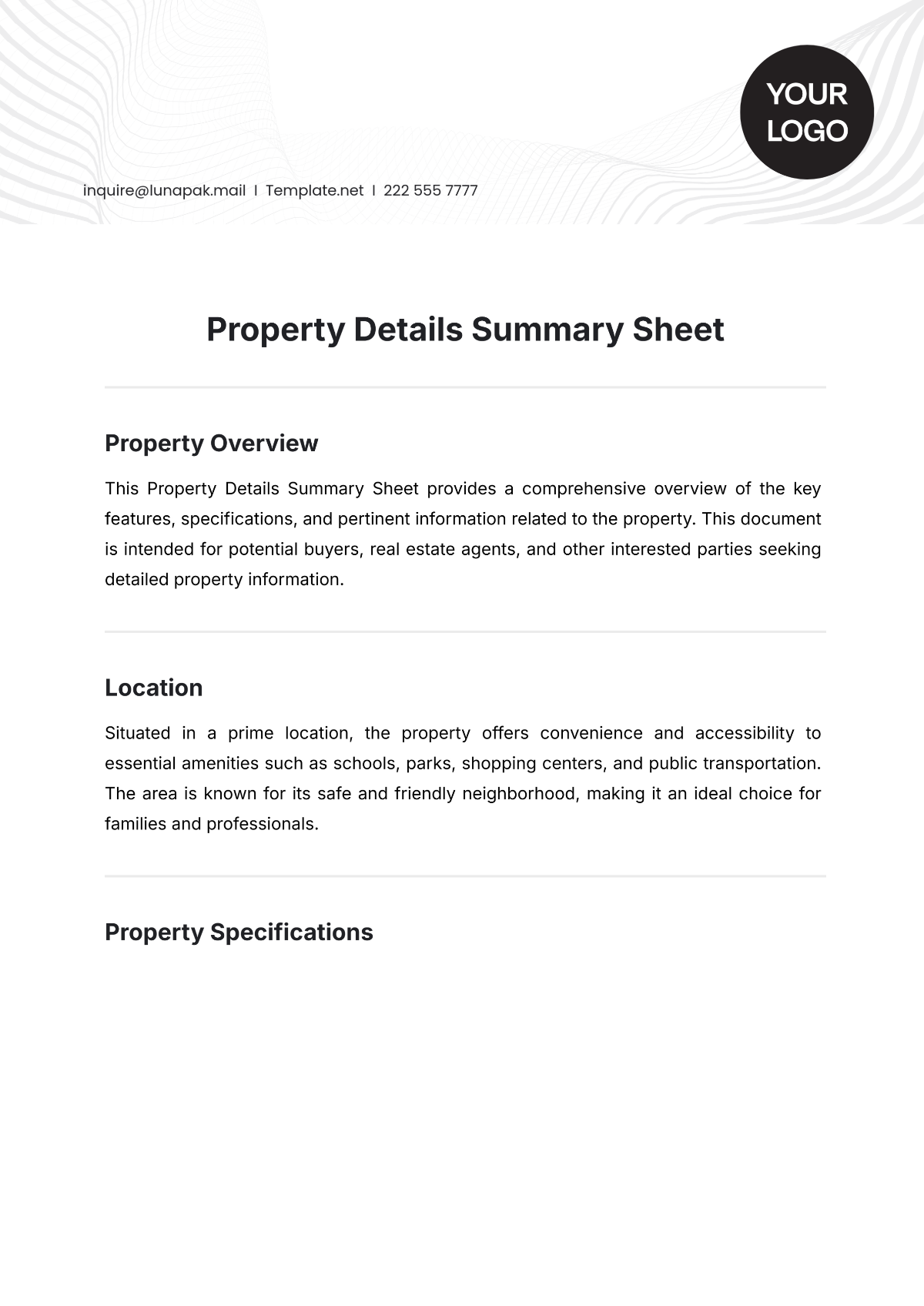 Property Details Summary Sheet Template - Edit Online & Download