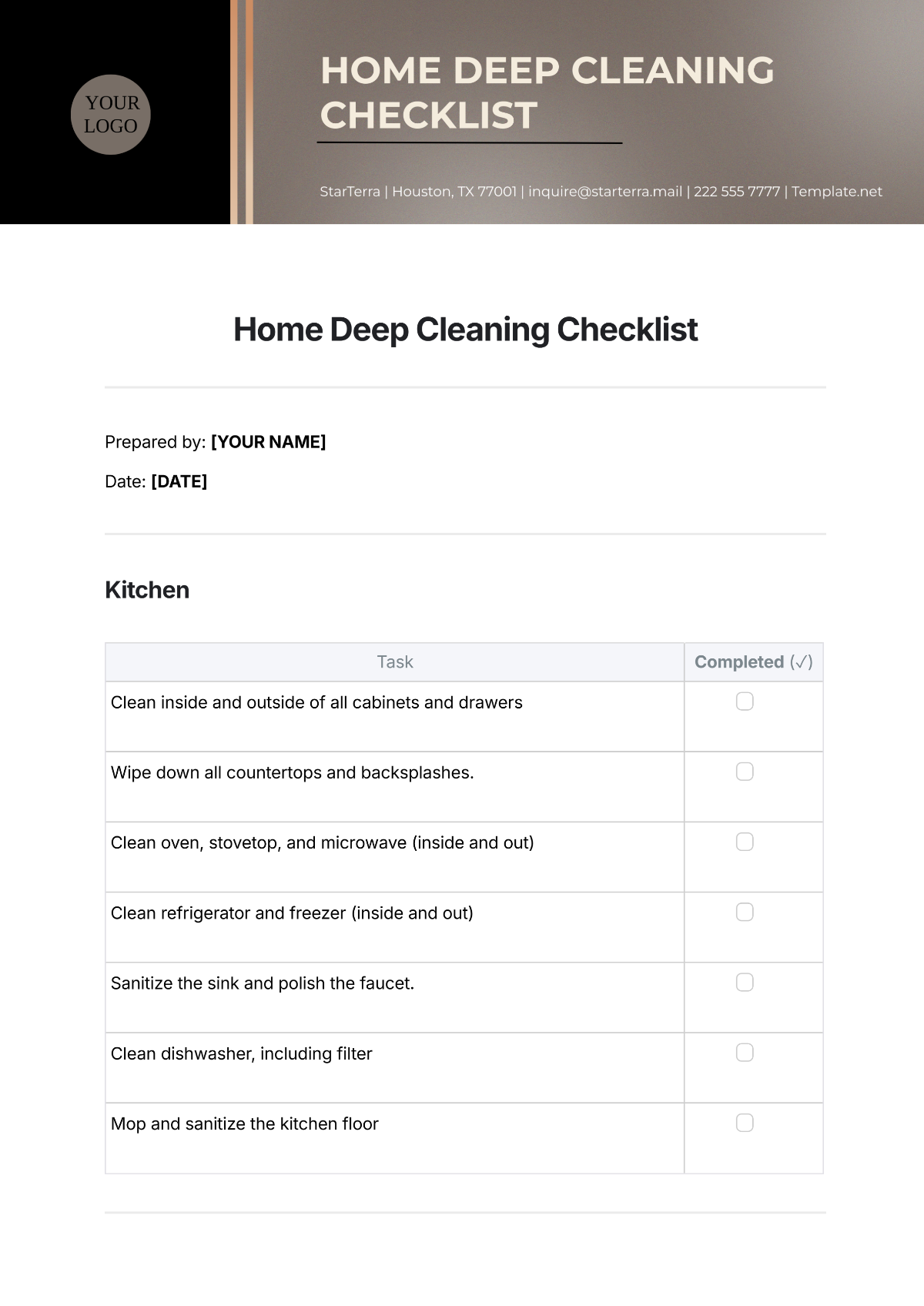 Home Deep Cleaning Checklist Template - Edit Online & Download