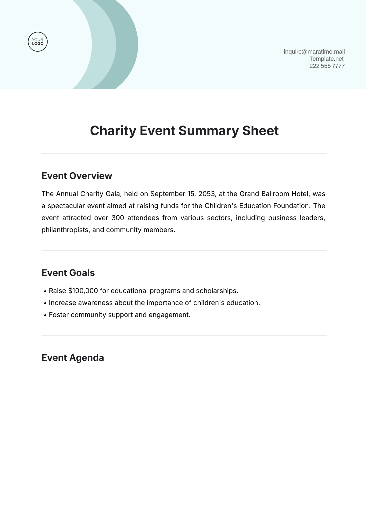 Charity Event Summary Sheet Template - Edit Online & Download